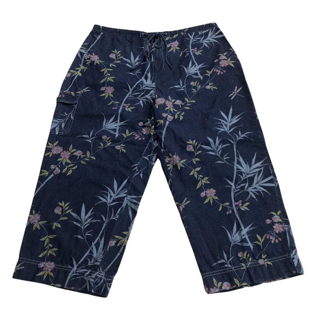 Sag Harbor Sport Tropical Lightweight Zip & Tie Wide Leg Cropped Jeans Blue XL